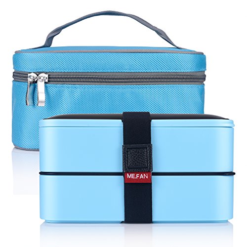 MEFAN Leakproof Bento Lunch Box With Insulated Bag And Cutlery All-in-one Stackable Food Container 42oz1200ml - Light Blue