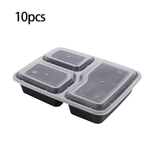 10Pcs Disposable Plastic Bento Lunch Box Meal Storage Food Prep Lunch Box 23 Compartment Reusable Microwavable Containers HomeBlack