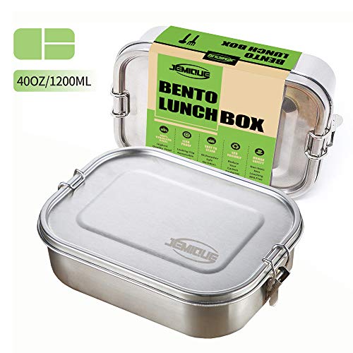 JEMIQUE Stainless Steel Bento Lunch Box Leak Proof 1400ML With Removable Divider Eco-friendly BPA Free Durable Metal Bento Food Container For Kids Adults 47OZ Lb14002
