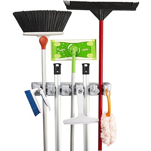 Broom Mop wall Mounted Holder 5 Position 6 Hooks 11 Tools  House Cleaning Utensils Organiser  Rack Utility Key Holder  Home Storage Solutions for Kitchen Bathroom Closet Toilet Garage Shade