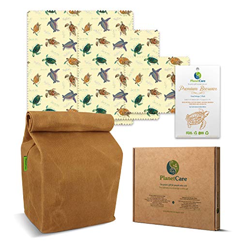 PlanetCare Premium WAXED CANVAS LUNCH BAG BEESWAX WRAPS SeaTurtle Edition The ultimate ECO FRIENDLY LUNCH SET 100 Biodegradable and plastic free REUSABLE SUSTAINABLE WASHABLE NATURAL