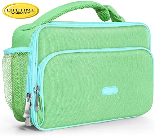 Amersun Kids Lunch Bag Durable Insulated School Lunch Bag with Padded Liner Keeps Food Warm Cold Longer TimeSmall Water-resistant Thermal Travel Office Lunch Cooler for Girls Boys-2 Pockets Green
