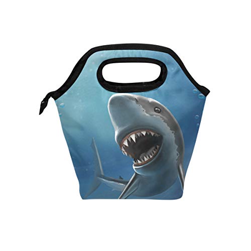 Linomo Ocean Sea Animal Shark Lunch Box Insulated Lunch Bag Cooler Lunchbox Schoo Lunch Tote Bag Handbag Reusable Bag for Kids Woman Men