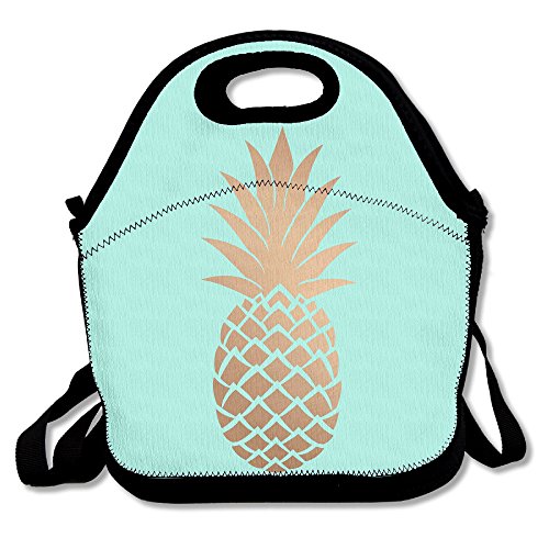 Gold Pineapple Mint Green Lunch Bag Insulated Tote Handbag Lunchbox Food Container Gourmet Tote Cooler Warm Pouch With Shoulder Strap For Women Teens Girls Kids Adults