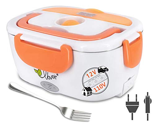 Electric Heating Lunch Box 110V12V 2 in 1 Portable Electric Food Warmer Lunch Heater for Car Home Office with Removable Stainless Steel Food Container orange