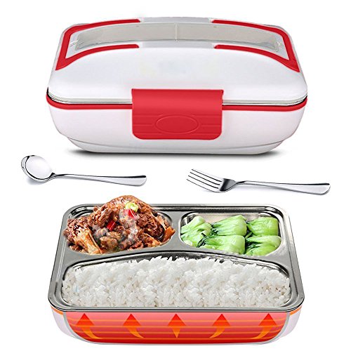 YOUDirect Electric Heating Lunch Box - Portable Bento Meal Heater Food Warmer Stainless Steel Plug Heating Food Container Leak-Resistant Reusable Electronic Food Boxes for Home Office Use 110V Red