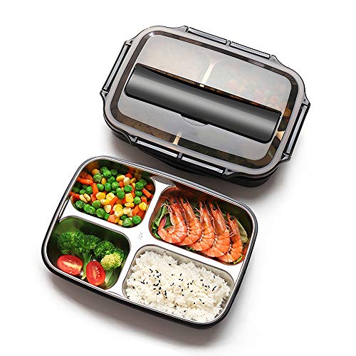 Xixihaha 4 Compartment Bento Lunch Box Stainless Steel Portable Picnic office School Food Storage for Woman Man Kids Leakproof Bento Box with Chopsticks and Scoop Snack Packing-Dishwasher Safe