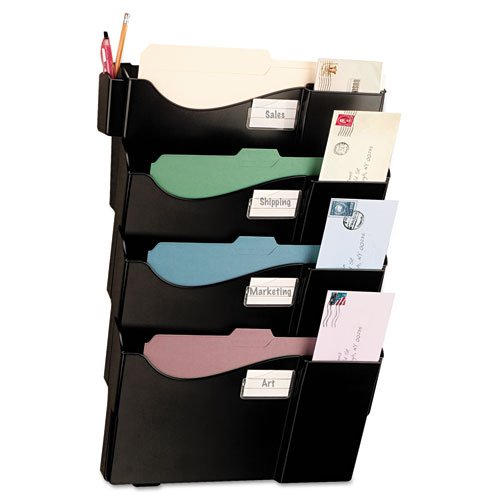 Officemate Wall Filing System Four Pockets 23 14 x 15 34 x 3 78 Plastic Black