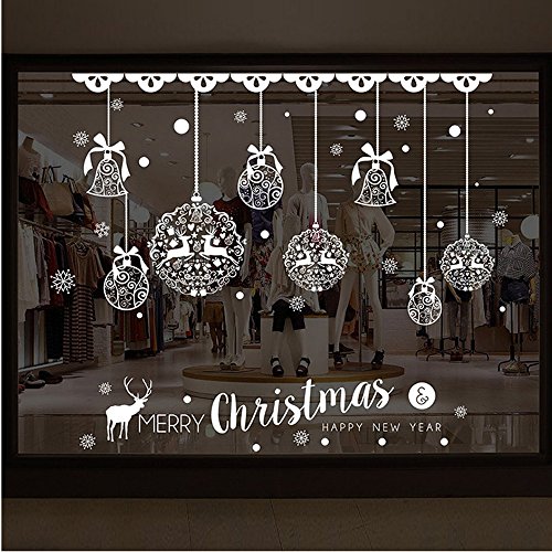 Merry Christmas Bells Deer Window Clings Decal Stickers Wall Décor Removable Stickers Christmas Decorations Ornaments