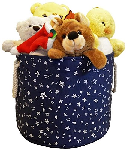 Large Eco-Friendly Canvas Toy Storage Baskets Storage Bins Nursery Bins with Handles Navy Blueby Cobei Homegoods