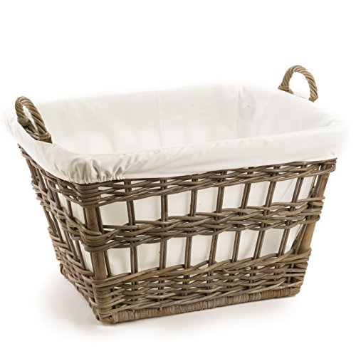 The Basket Lady Kubu Wicker French Laundry Basket 23 in L x 185 in W x 185 in H Serene Grey