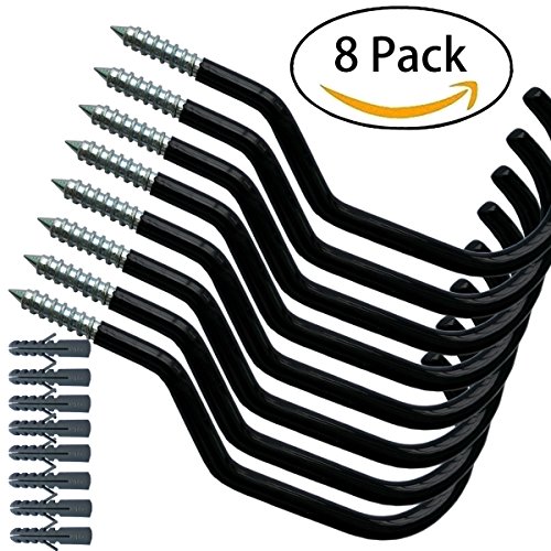 8 Pack Bike Hooks  8 pack bolts stainless steel bicycle Storage Hanger Wall Ceiling Mounted for Storage Roomfit all type bikes easy onoff black