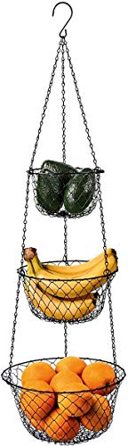 malmo 3-Tier Wire Fruit Hanging Basket Vegetable Kitchen Storage Basket Black