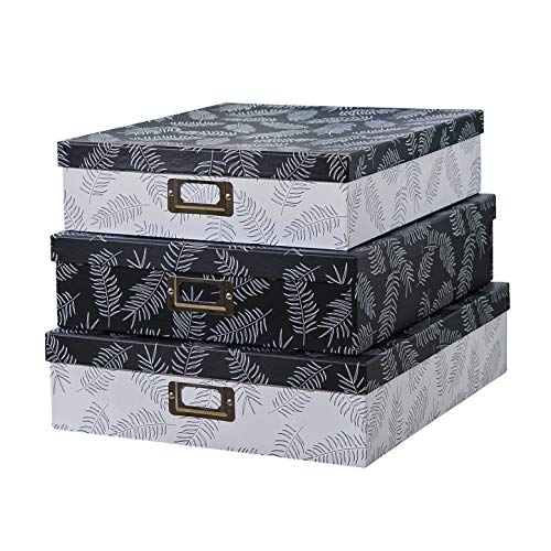 SLPR Decorative Storage Cardboard Boxes with Metal Plate Set of 3 Feathers  Nesting Gift Boxes with Lid for Keepsake Toys Photos Memories Closet Nursery Office Bedroom Decoration
