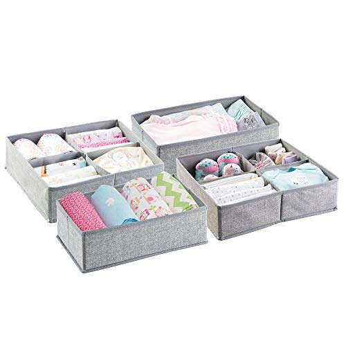 mDesign Soft Fabric Dresser Drawer and Closet Storage Organizer Set for ChildKids Room Nursery Playroom - 4 Pieces 10 Compartments Set of 2 - Textured Print - Gray
