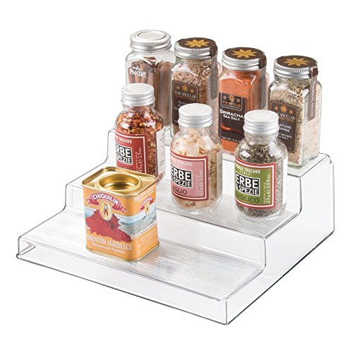 iDesign Linus Linus Plastic 3-Tier Spice Rack Stadium Organizer Rack for Kitchen Pantry Cabinet Countertops Bathroom Desk Clear