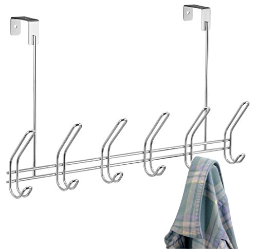 iDesign Classico Metal Over the Door Organizer 6-Hook Rack for Coats Hats Robes Towels Bedroom Closet and Bathroom 1875 x 5 x 1075 Chrome