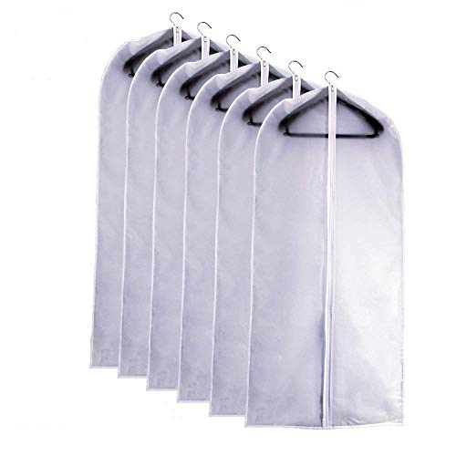 Garment Bag Clear Dust Bags Cover Moth Proof for Clothes Storage Suits Dress Dance Zippered Breathable Pack of 6