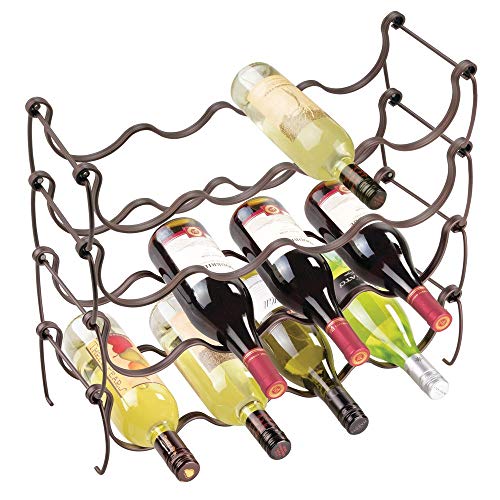mDesign Metal Wire Wine Rack and Water Bottle Storage Organizer Holder - for Kitchen Countertops Pantry Fridge - Freestanding Stackable - Each Holds 4 Bottles - 4 Pack - Bronze