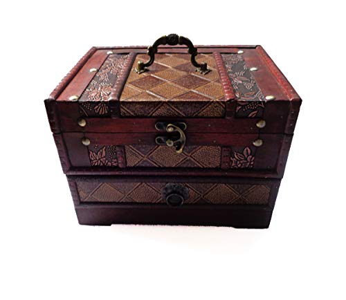 ISOTO Retro Vintage Wooden Jewelry Box Storage Box Organizer Container Case Chest Trinket Box with Mirror for Gilrs Girlfriend Women for Mothers Day Style 2
