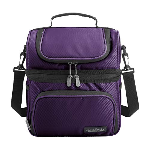 Apollo Walker Insulated Dual Compartment Lunch Box Diamond Ripstop Thermal School Lunch CoolerTote Food Bag with Strap for Men Women 10L 9 Can Purple
