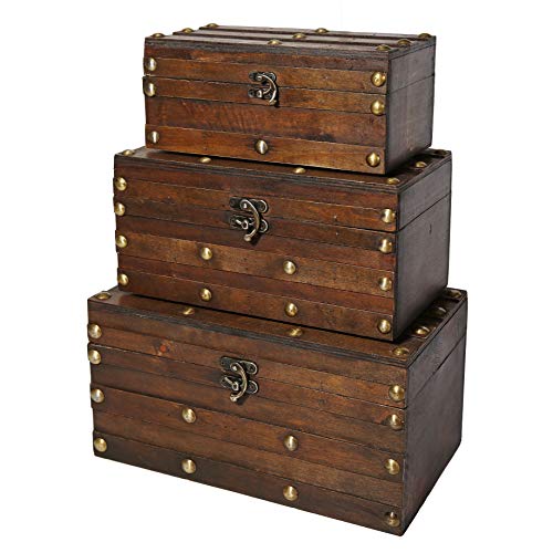 Soul Lane Monahan Wooden Trunk Chests Set of 3  Decorative Treasure Storage Boxes for Keepsake Toys Photos Memories