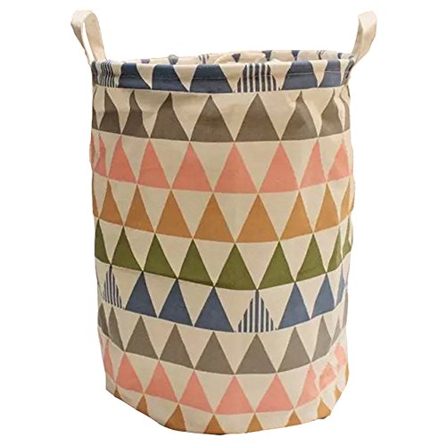 Hangnuo Portable Foldable Laundry Basket Cotton Linen Toys Bin Basket Household Storage Organizer Colorful Triangle
