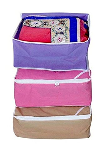 Fashion Bizz Non Woven Multi Saree Covers 3 in 1 Pcs ComboWardrobe OrganiserRegular Clothes Bag