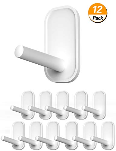 Aofmee Utility Adhesive Wall Hooks for Hanging Coat Towel Robe Key Holds up to 66 lbs Heavy Duty White Decorate Hanger for Home Kitchen Bathroom Water-Resistant Nail Free 12 Packs