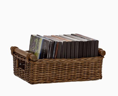The Basket Lady DVD or Paper Wicker Storage Basket Medium 115 in L x 9 in W x 45 in H fits DVDs Antique Walnut Brown