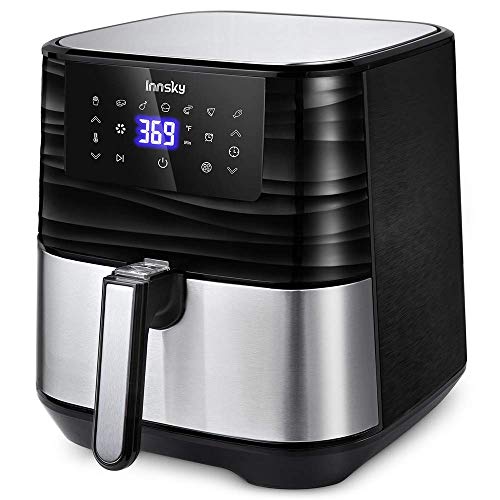 Innsky Air Fryer XL 58QT 1700W Electric Stainless Steel Air Fryers Oven Oilless Cooker 7 Cooking Presets Preheat and LED Digital Touchscreen Nonstick Square Basket 2 Year Warranty Renewed