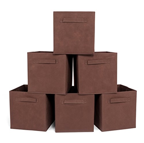Cloth Storage Cubes Bins with Dual Handles for Home Closet Nursery Drawers Organizer Foldable Non-Woven Boxes Baskets 105×105×11 inches Set of 6 Brown