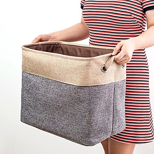 NUOMI Foldable Cotton Linen Storage Basket Bin Organizer Basket with Handles for Clothes Storage Toy Organizer Pet Toy Storing Books Light Gray