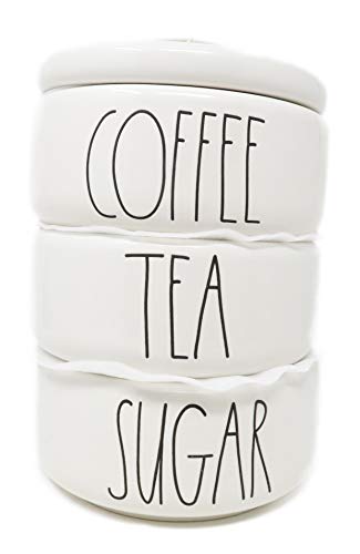 Rae Dunn By Magenta 4 Piece COFFEE  TEA  SUGAR Ceramic LL Stacking Canister Set