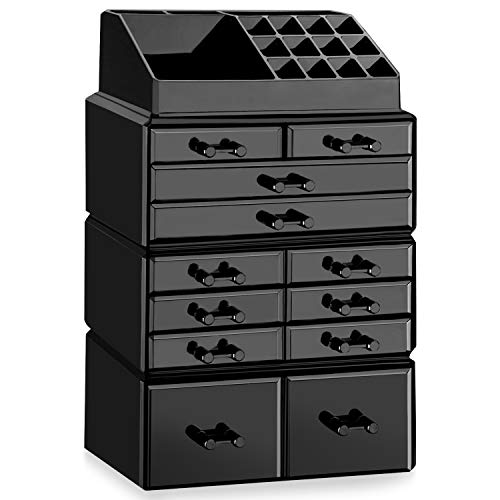 hblife Makeup Organizer Acrylic Cosmetic Storage Drawers and Jewelry Display Box with 12 Drawers 95 x 54 x 158 Black
