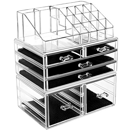 hblife Makeup Organizer 3 Pieces Acrylic Cosmetic Storage Drawers and Jewelry Display Box