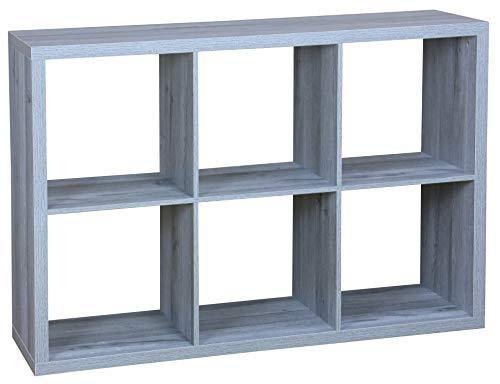 Home Basics Open Cube Organizing Wood Storage Shelf - Free Standing Bookshelf Shelving Unit with Display Unit for Livingroom Bedroom Toy Room Entryway Closet Grey 6 Cubes