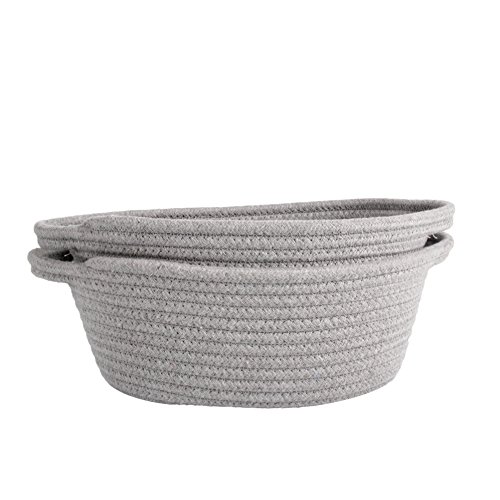LOONG BABY Set of 2 Home Storage Basket Nesting Bins Cotton Rope Approved by the FDA Handmade Box with Handles for Household Data Line Charger Room Storage Kids Candy Toy Chest MediumGrey