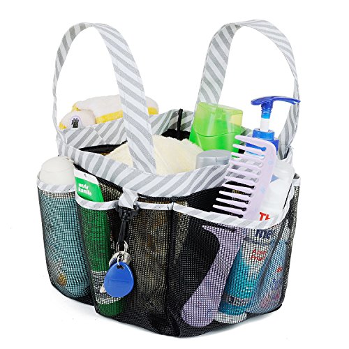 Mesh Shower Caddy Tote Dorm Bathroom Caddy Organizer with Key Hook and 2 Durable Handles Quick Hold 8 Basket Pockets