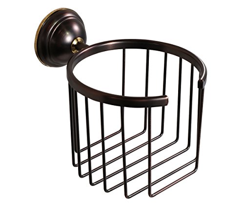 CROWN Neoclassical Oil Rubbed Bronze Wall Mounted Toilet Paper Roll Holders Paper Basket for Bathroom 26210