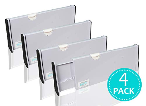 Innov8myHome Adjustable Drawer Dividers Organizers 4 Pack 11-17 Expandable Dresser Drawer Organizer Anti-Scratch Foam Ends - Drawer Separators for Kitchen Bedroom Bathroom Nursery Office Gray