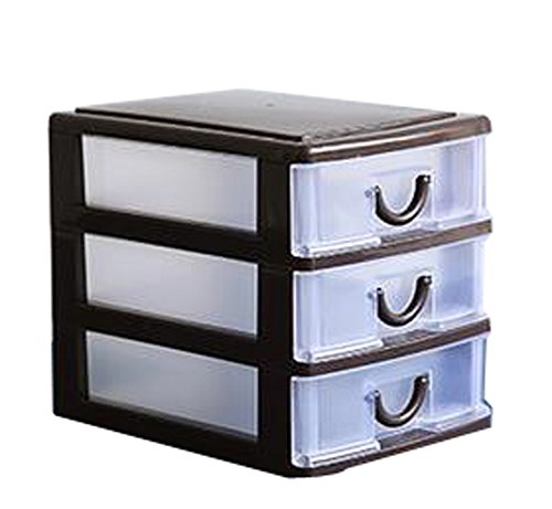 Cheap Office Plastic Desktop Storage Drawer Organizer-3 Storage Cabinets Brown