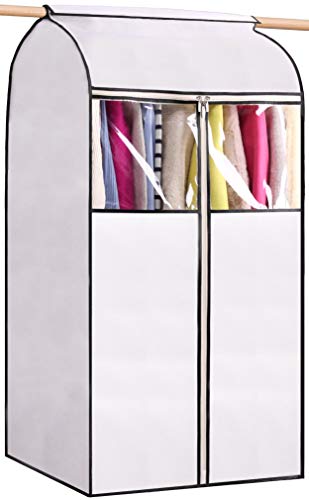 MISSLO Garment Bags for Storage Well Sealed Hanging Clothes Cover with 3 Zippers Large Opening for Dress Coat Jacket Shirts Closet Protector