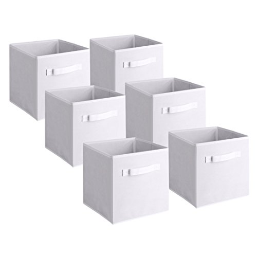 Single Handle Nonwoven Storage Bins Set of 6 Foldable Cube Organizers Basket without Cover 6 White