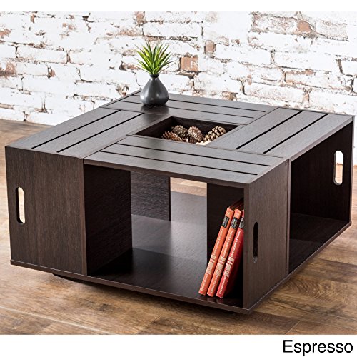 Square Coffee Table with Four Sided Open Shelf Storage Many Colors with Smoothly Gliding Wheels for Easy Movement Home Living Room Furniture for Sofa with Open Design BONUS E-book Espresso