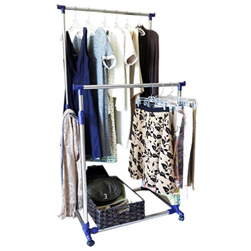 Evelots Heavy Duty Clothes Rack Portable Double Clothes Hanging Storage Bars