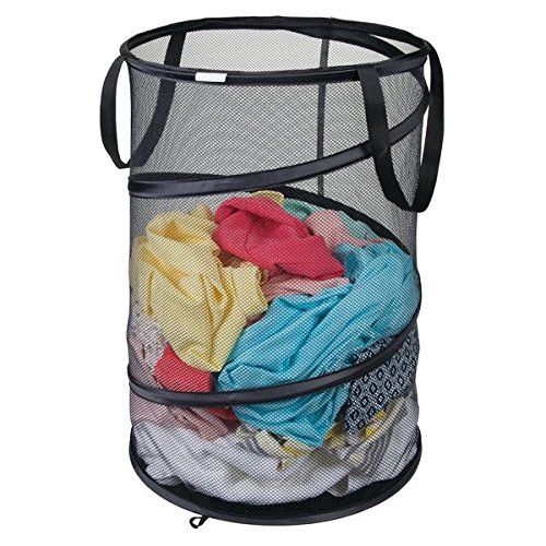 mDesign Mesh Pop-Up Collapsible Laundry Clothes Hamper Basket - Black