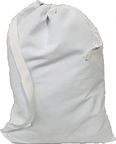 Owen Sewn White Canvas Laundry Bag 22x28 with Shoulder Strap - Made in USA