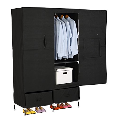 WOLTU Portable Clothes Closet Wardrobe Storage with 2 drawer Cloth Organizer with Magnet Doors Steel Shoe Rack 6 Shelves Black