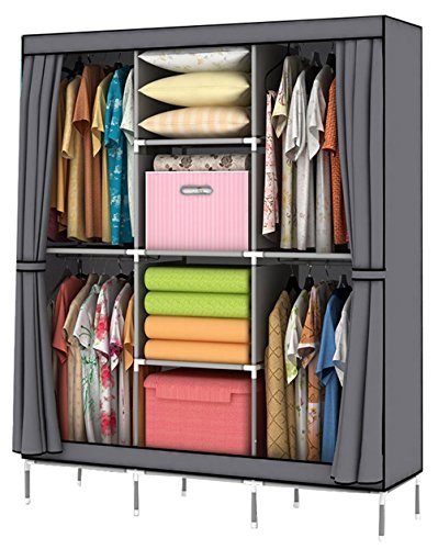 YOUUD Portable Clothes Closet Wardrobe Non-woven Fabric Storage Organizer with Shelves Gray